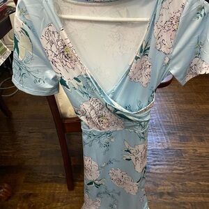 Floral Blue Wrap Dress